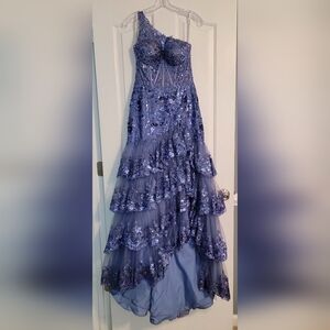 Sherri Hill Lavender Sequin One-Shoulder Evening Gown